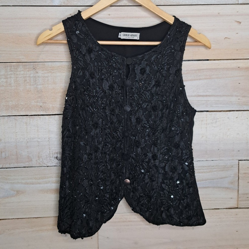 90's Vintage‎ Giorgio Armani Le Collezioni Old Hollywood Sequin Top Women's 12